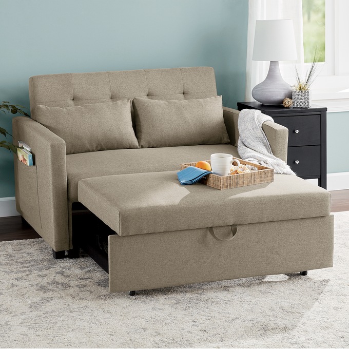 Cali Convertible Sleeper Loveseat, Beige, large