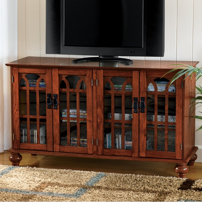 Arched Door Mission-Style TV Stand Console with Doors, , large