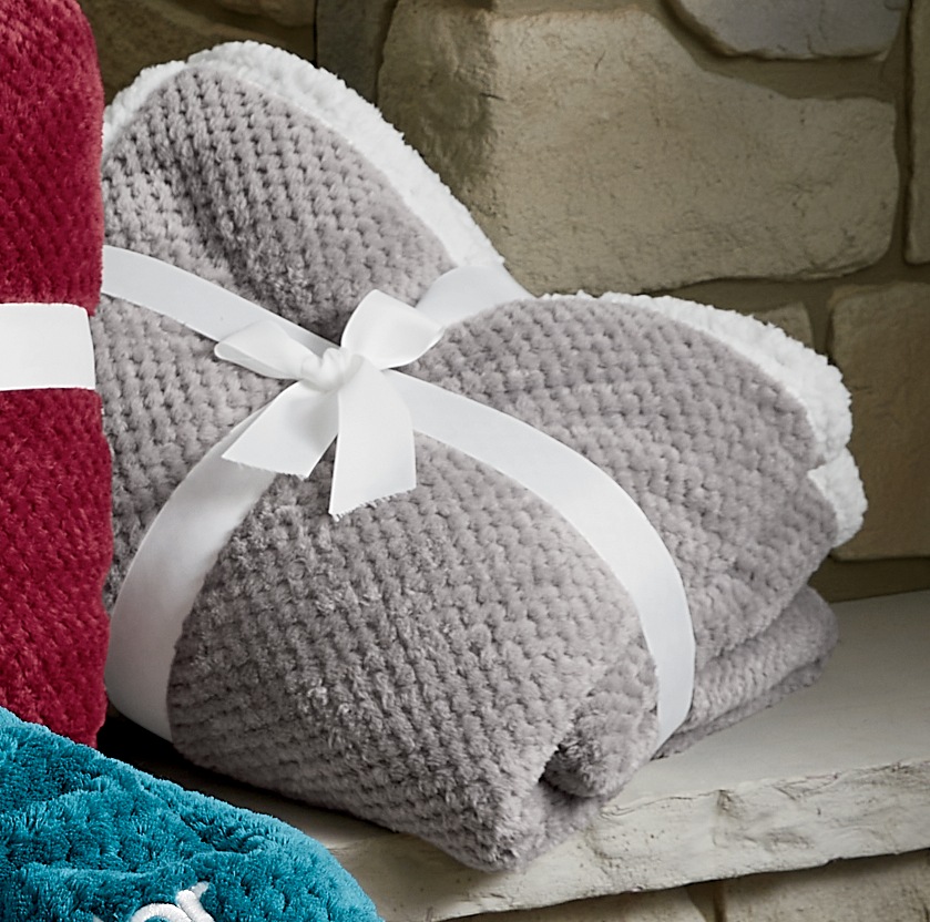 Cozy Textured Fleece Sherpa Reversible Throw, Charcoal, large