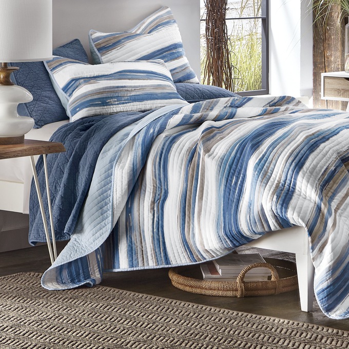 Marina Navy Oversized Quilt and Sham, , large