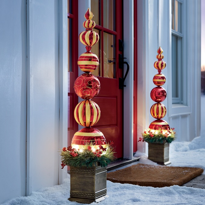 Gold and Red Finial Porch Sitter, , large