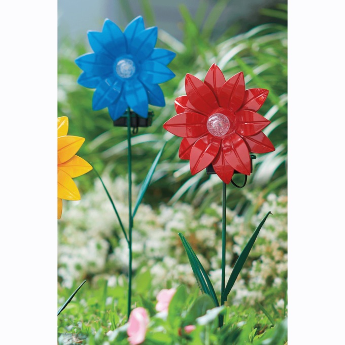 Set of 2 Solar Daisy Stakes, Blue Pink, large