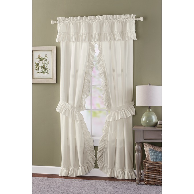 Mayfair Romantic Priscilla Ruffled Semi-Sheer Panel Pair with Tieback, , large