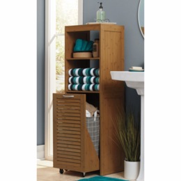 Bamboo-Finish Hamper Cabinet, , large