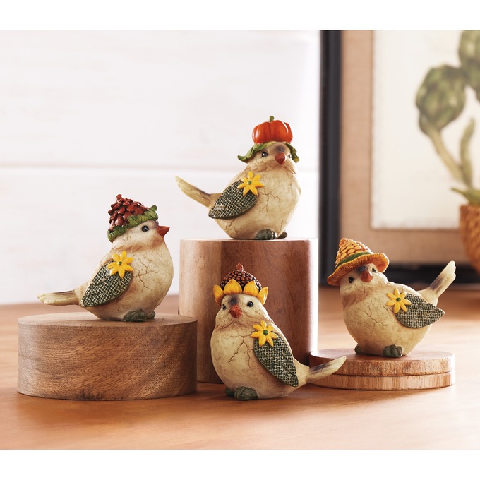 Set Of 4 Harvest Bird Figurines, , large