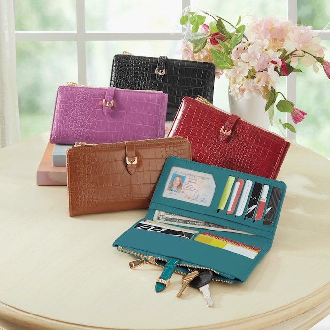 Women's Faux-Croco Wallet, , large
