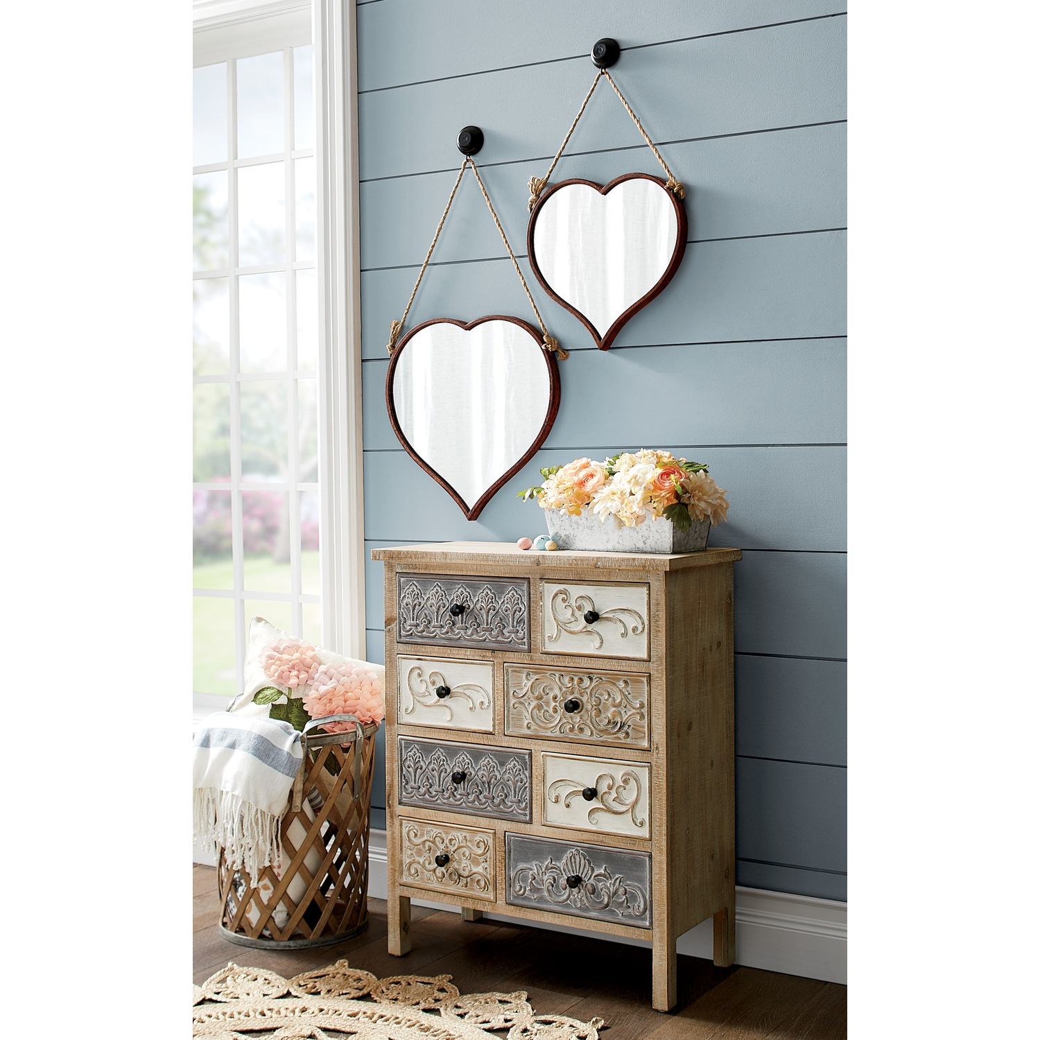 Set of 2 Heart Wall Mirrors Country Door