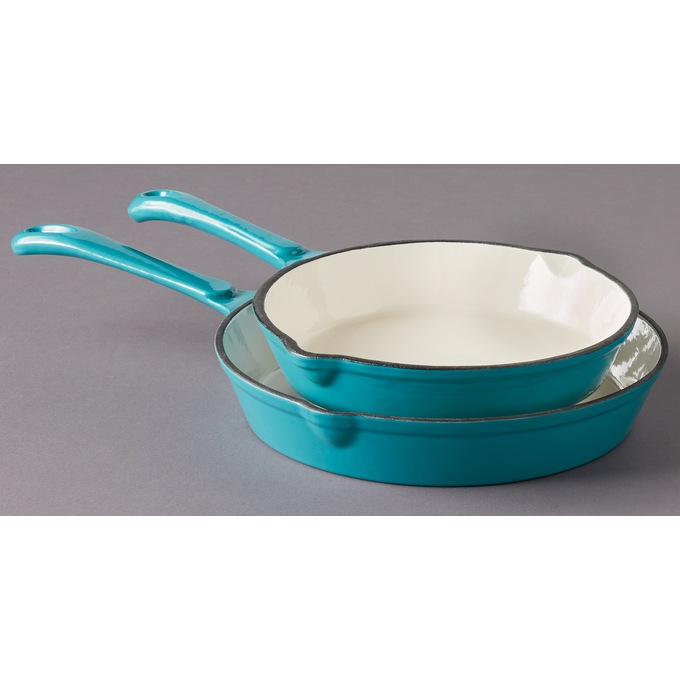 2-Piece Enameled Cast Iron Skillet Set, , large