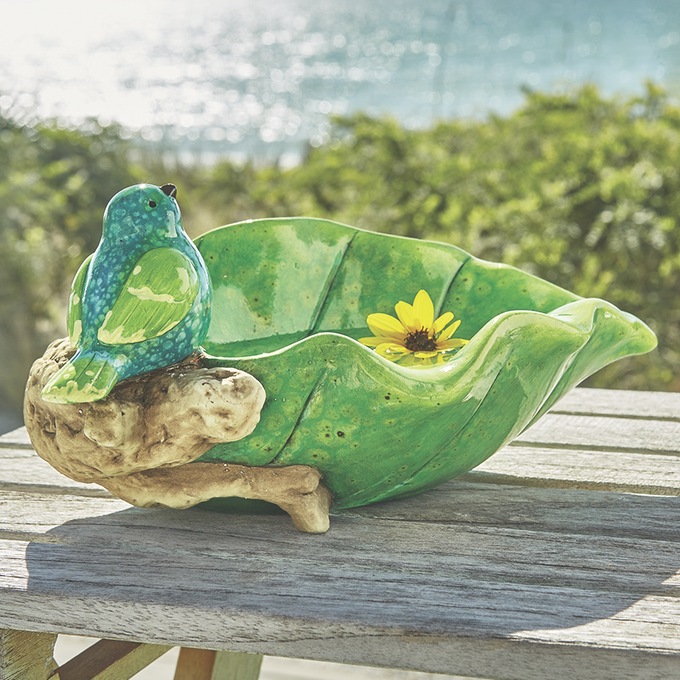 Ceramic Leaf Birdbath Country Door
