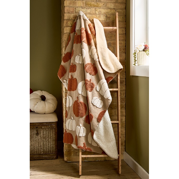Tufted Pumpkin Sherpa Throw - 50" x 60", Multi, large