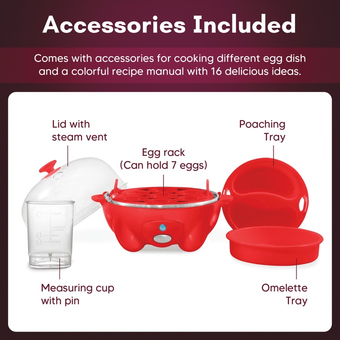 Elite Gourmet 7-Egg Cooker with Timer, Red, large