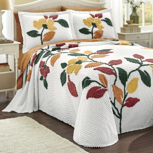 Harvest Floral Chenille Bedspread, , large