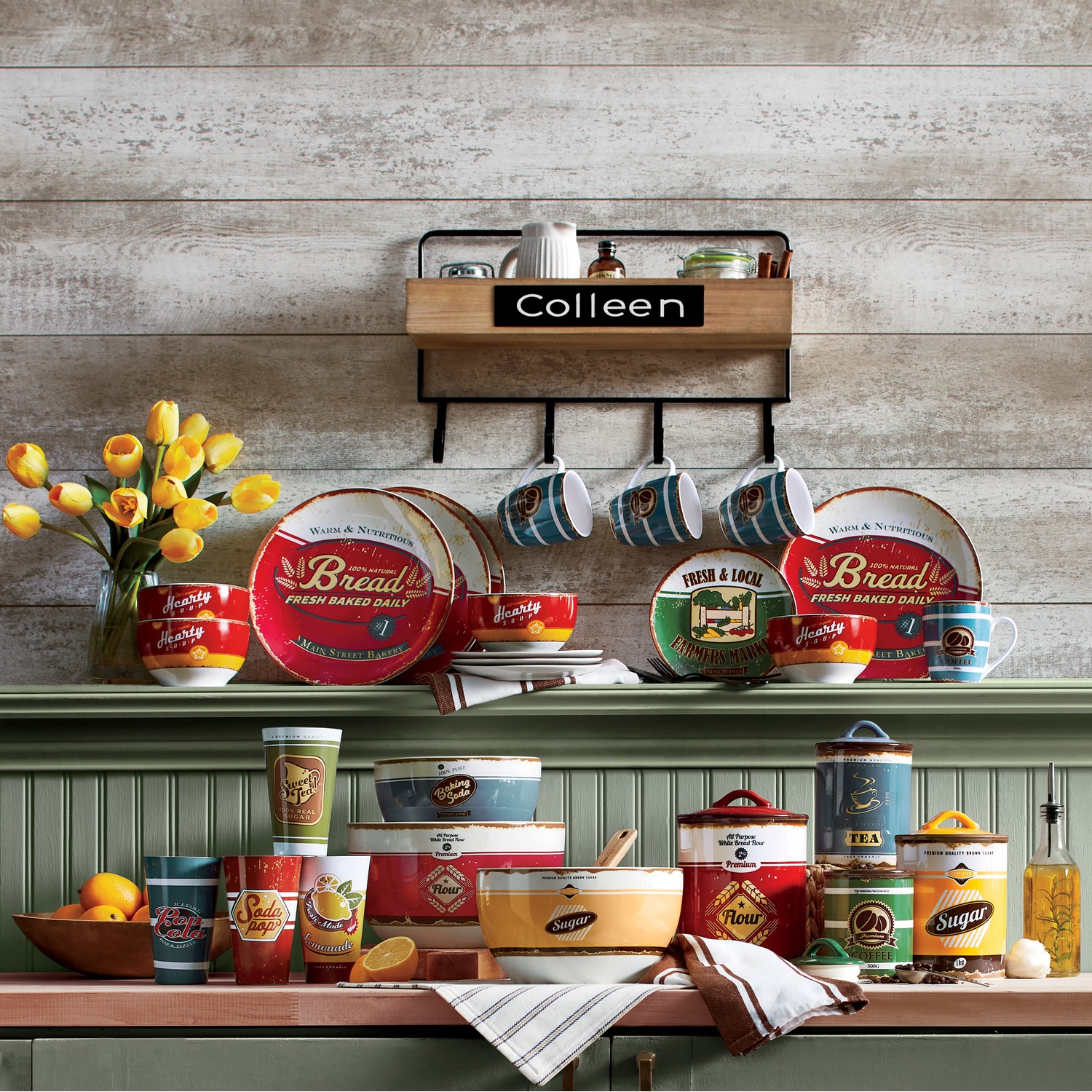 Personalized Wall Shelf with Hooks Country Door