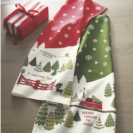 Kitchen Linens Dishtowels Placemats Drying Mats Country Door Set Of 2 Christmas Tree Farm Towels