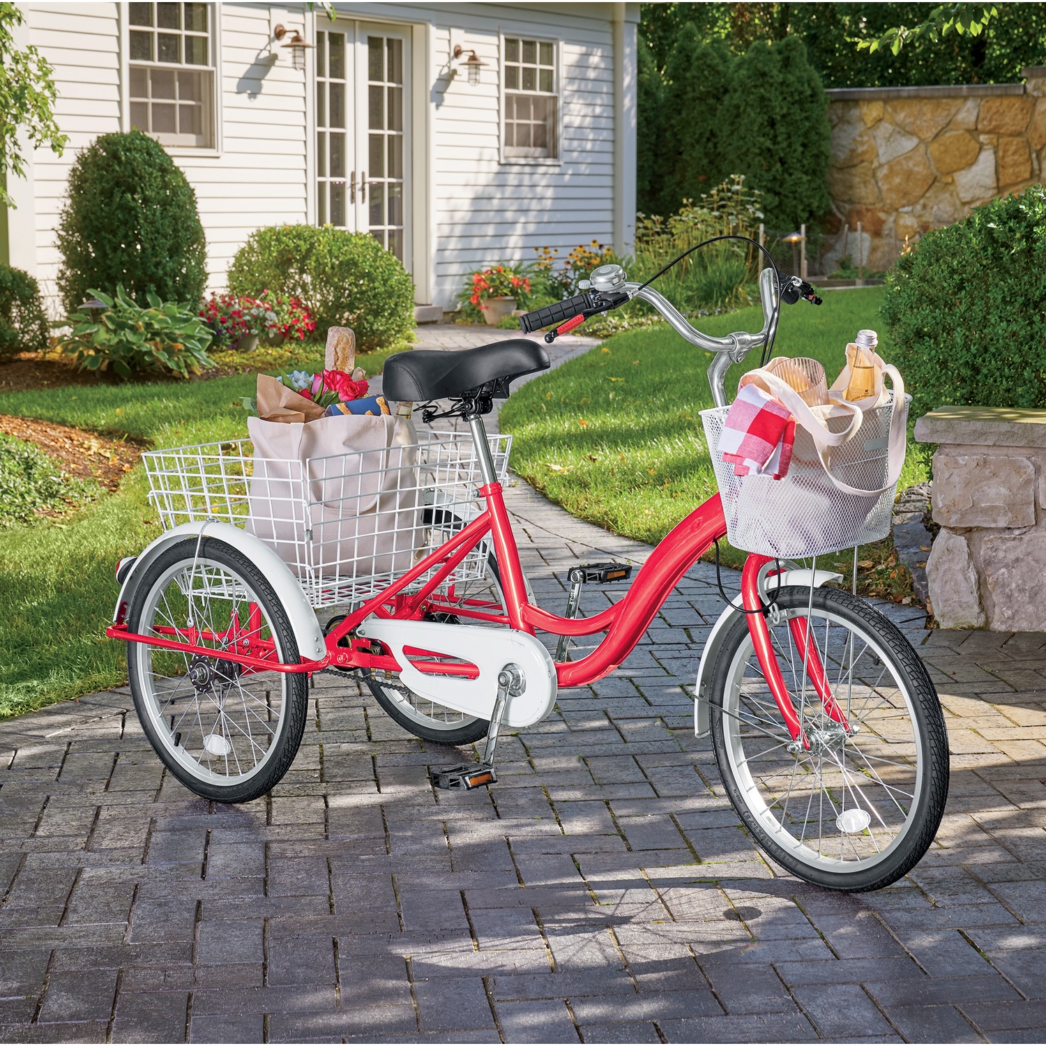 Adult Tricycle with Two Baskets, Red