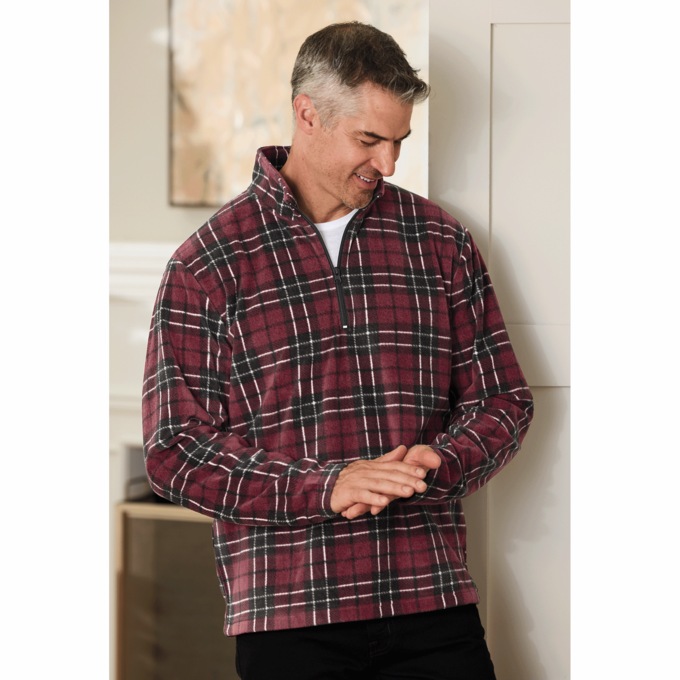 Microfleece Plaid Quarter-Zip, , large