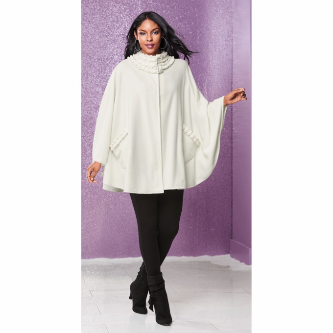 Fleece Ruffle-Trim Cape, , large
