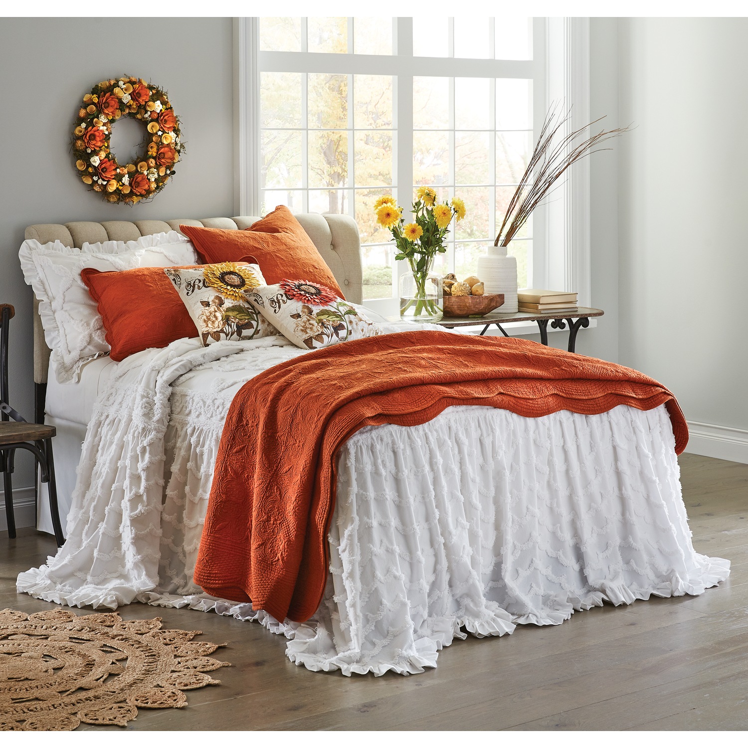 Angelica ruffle chenille deals bedspread and sham