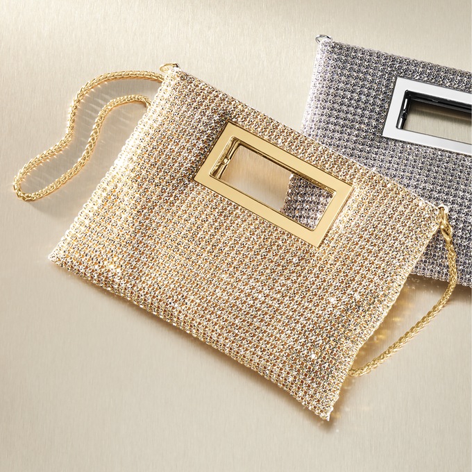 Rhinestone Clutch Crossbody Bag, Gold, large