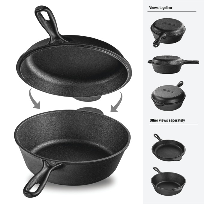 Granitestone Pre-Seasoned Cast Iron 2-in-1 Cooker, , large