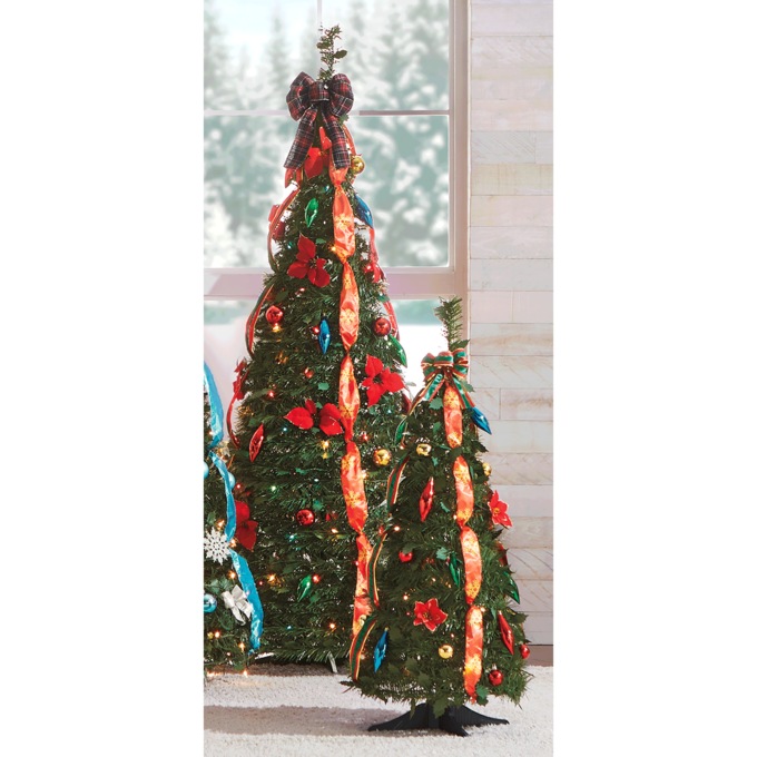 3' Poinsettia Pop-Up Tree, Red Green, large