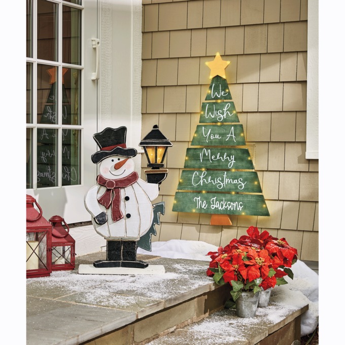 Chunky Wood Snowman with Lantern, , large