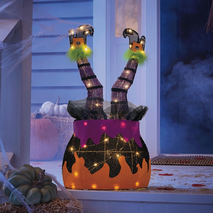 Lit Witch in Cauldron D&eacute;cor, , large