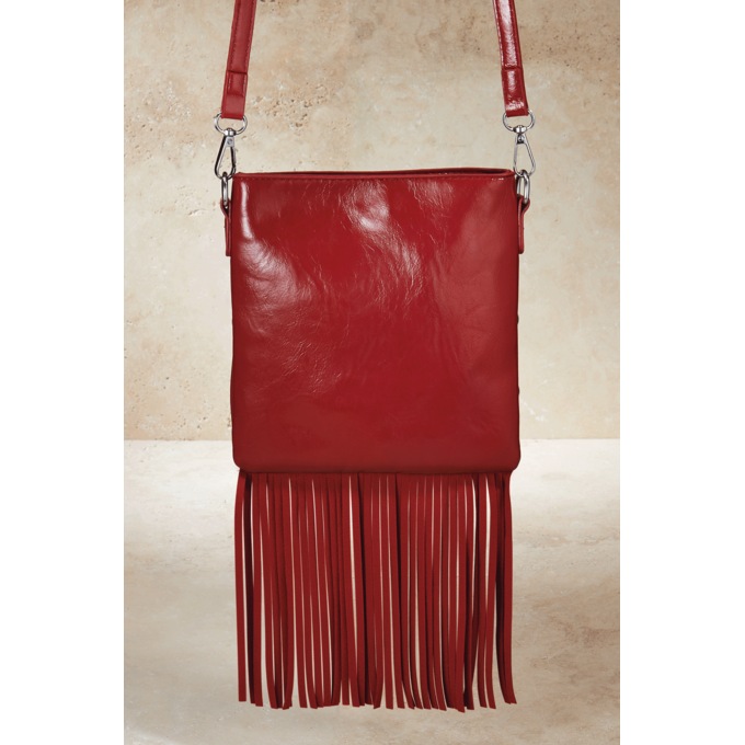 Stud and Fringe Crossbody, Red, large