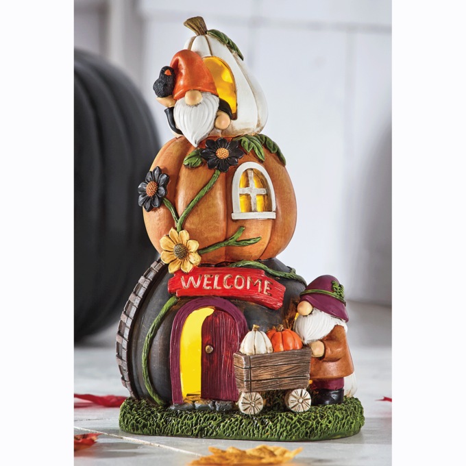 Solar Welcome Gnome Pumpkin House, , large