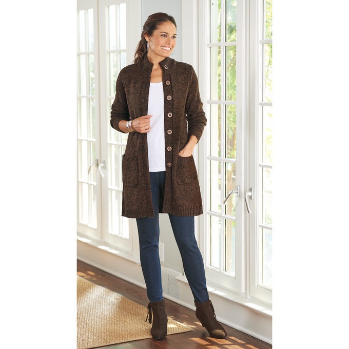 Marled Button-Front Cardigan for Women, , large