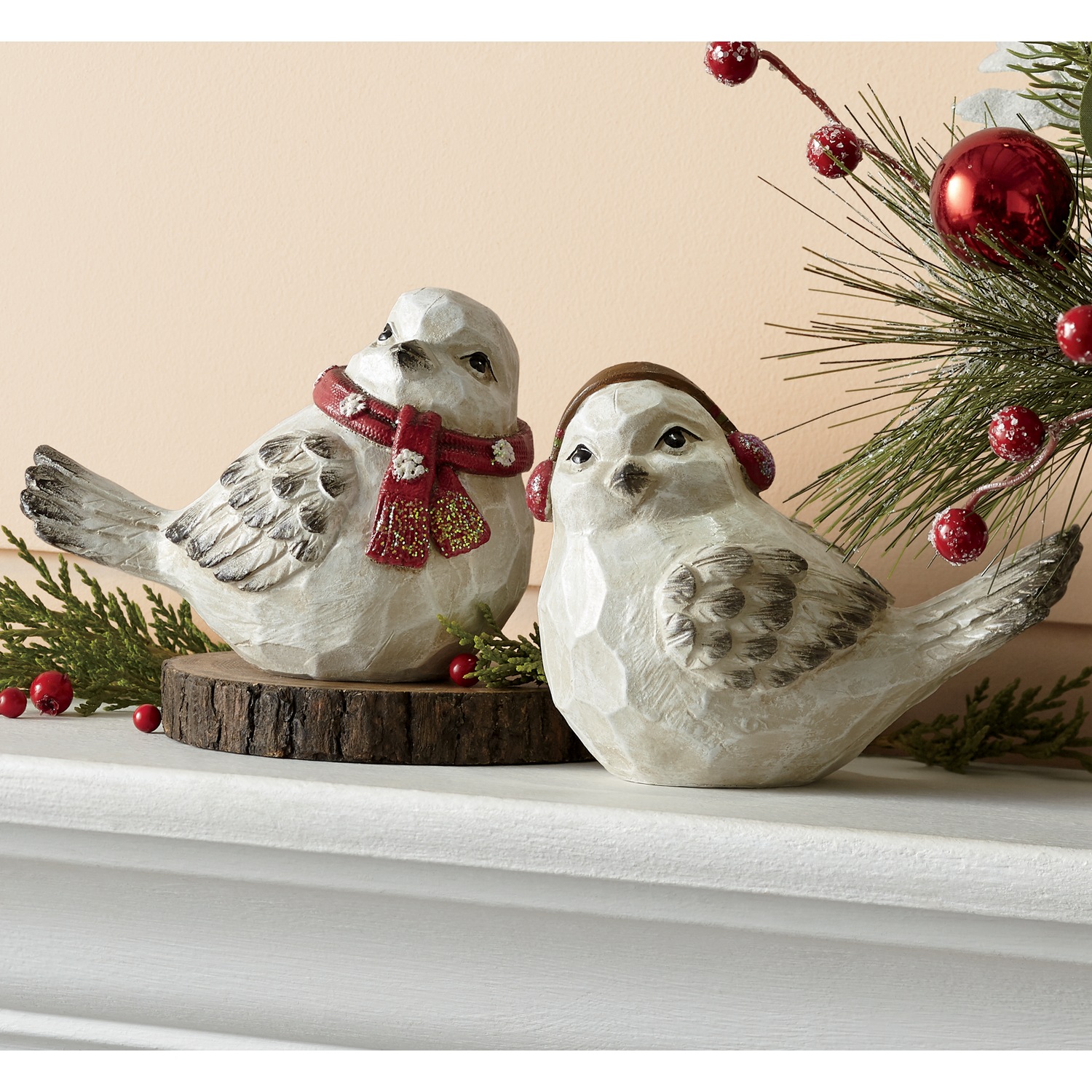 Set of 2 White Holiday Birds Country Door