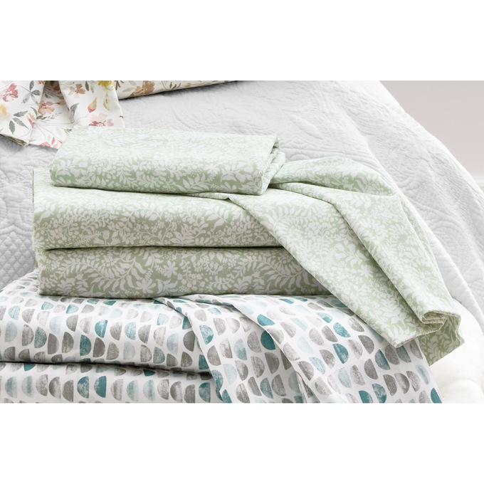 Printed Cotton Sheet Set, Sage Flourish, large