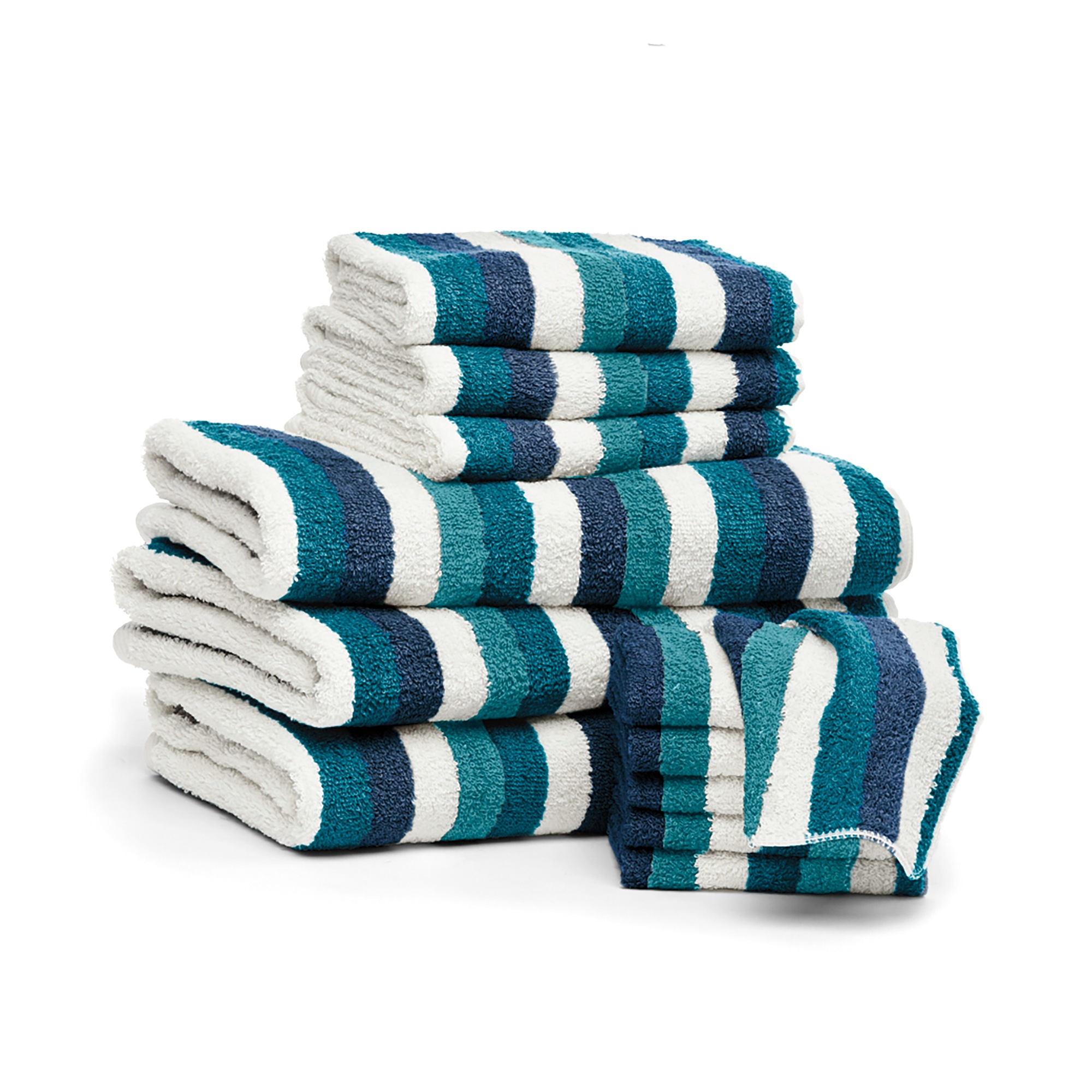Set of 2 Serene Cotton Terry Bath Sheets, Azure Blue Stripe, large