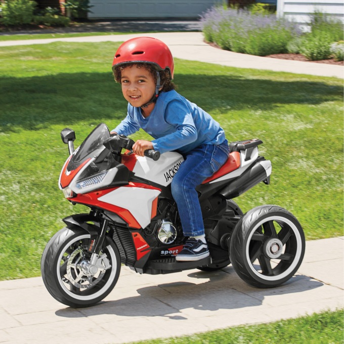 Ride-On Light-Up Motorcycle, Red Black, large