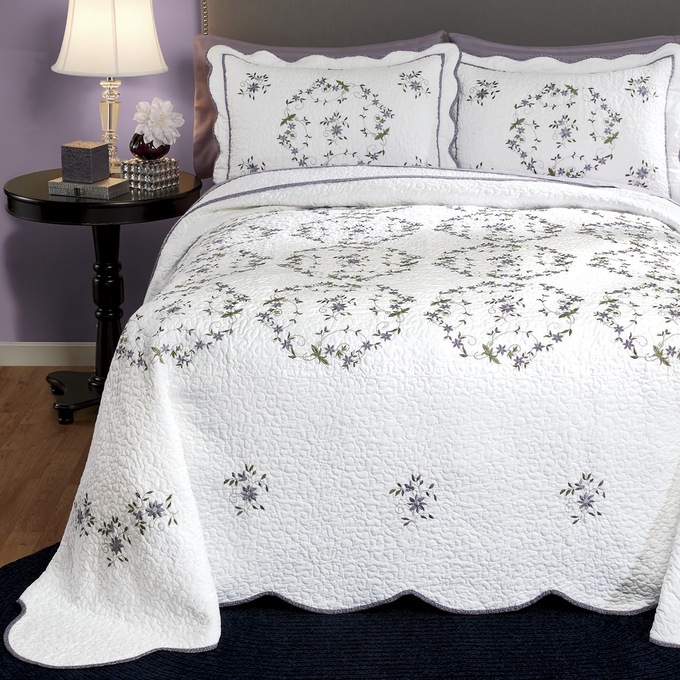 Gwen Embroidered Quilted Bedspread, , large