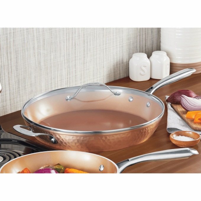 Gotham Steel Hammered 14" Skillet with Lid, , large