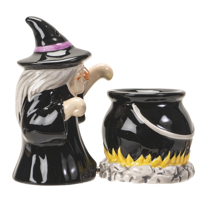 Witch and Cauldron Salt & Pepper Shakers, Black, large