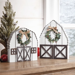 Set of 2 Wood and Metal Holiday Barn Décor, , large