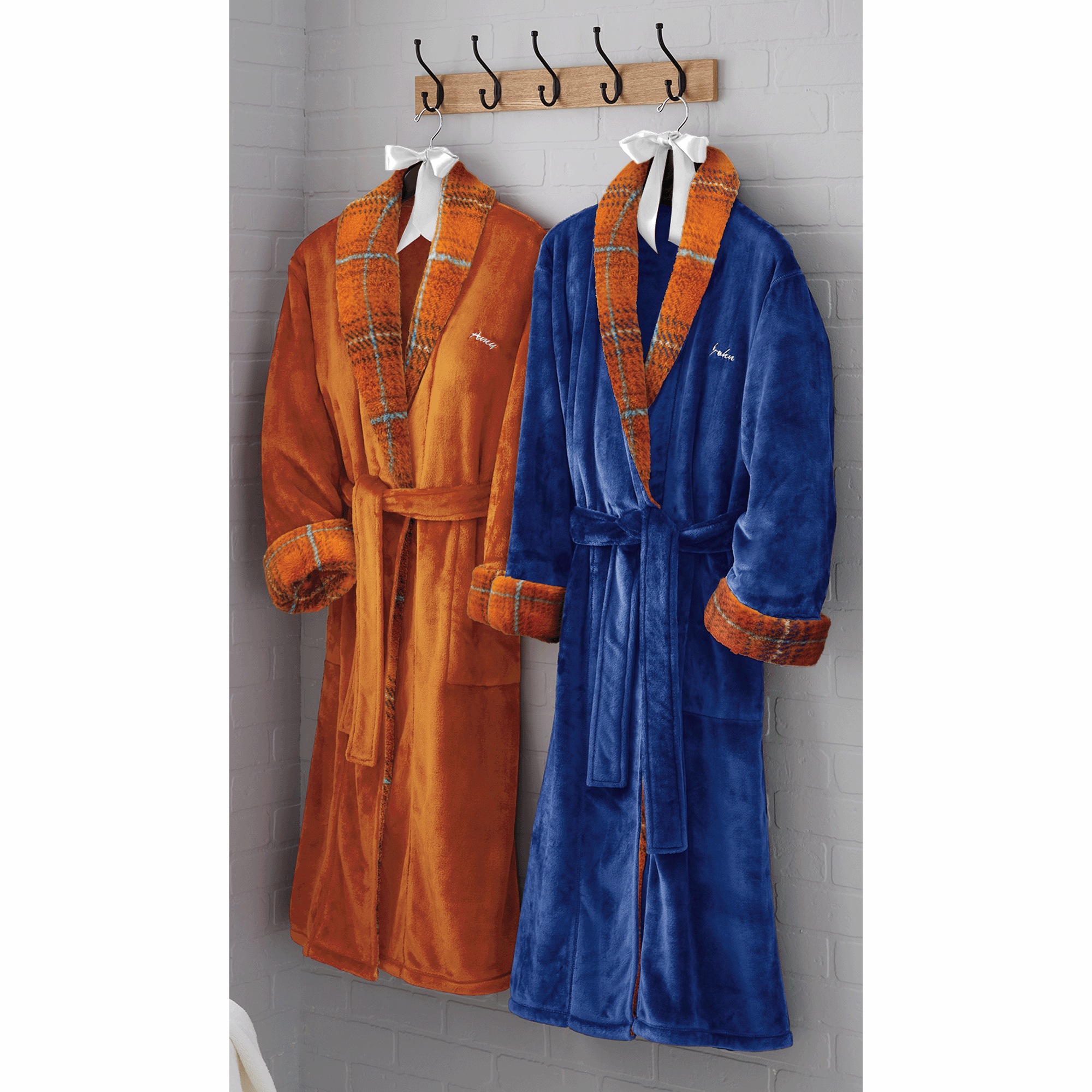 Faux-Sherpa Trim Unisex Robe, , large