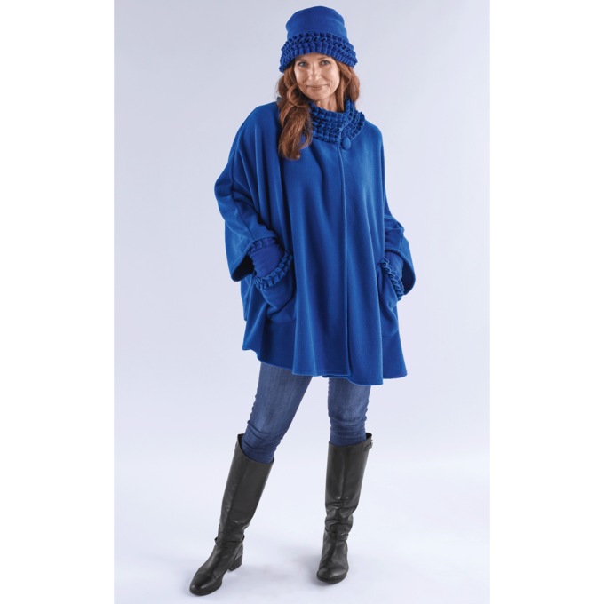 Fleece Ruffle-Trim Cape, , large