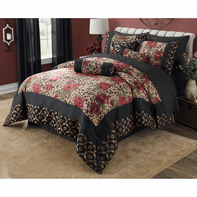 Rose Leopard Jacquard 7-Piece Comforter Set, , large
