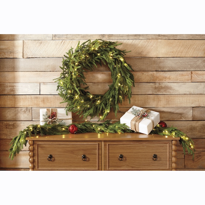 Lit Norfolk Pine Wreath, , large