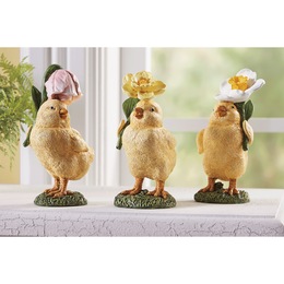 Set of 3 Chicks with Spring Flowers, , large