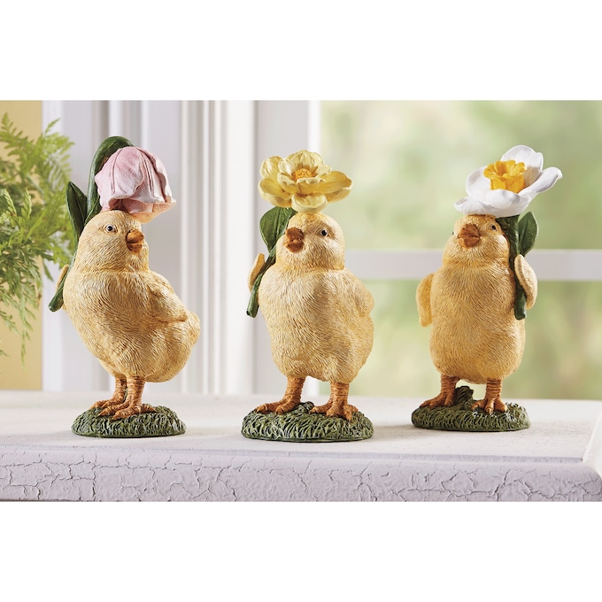 Set of 3 Chicks with Spring Flowers, , large