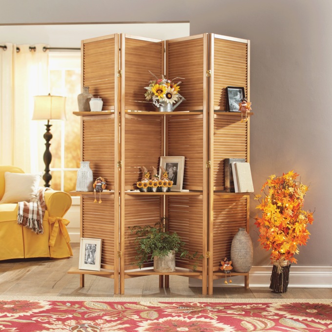 Shutter Room Screen With Shelves, Woodtone, large