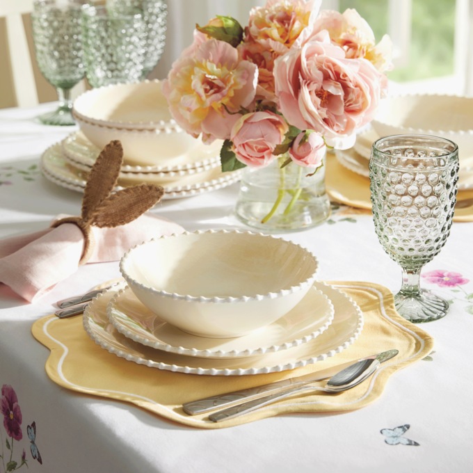 Martha Stewart 12-Piece Beaded Melamine Dinnerware Set, Cream, large