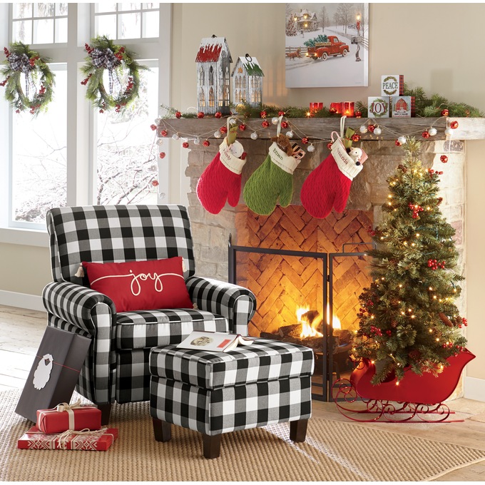Buffalo Check Armchair and Ottoman, Black Cream, large