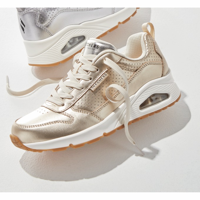 Skechers Women's Uno Metallixs Lace-Up, Champagne, large