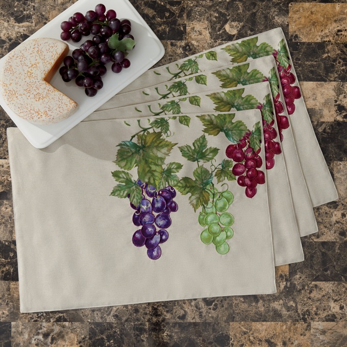 Embroidered Grape 4-Piece Placemat Set, , large