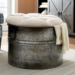Galvanized Bucket Ottoman, , large